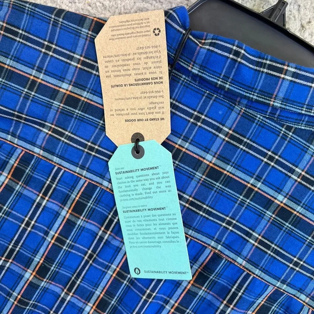 PrAna Mens Shirt Blue Dolberg Flannel Shirt Plaid Button Up Organic‎ Cotton Sz S